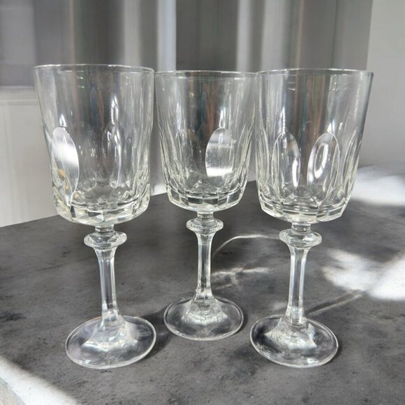 Tiffin Franciscan Atwater Stem Goblet Clear Crystal Heavy Cups Glasses Set 3 VTG - Picture 1 of 9